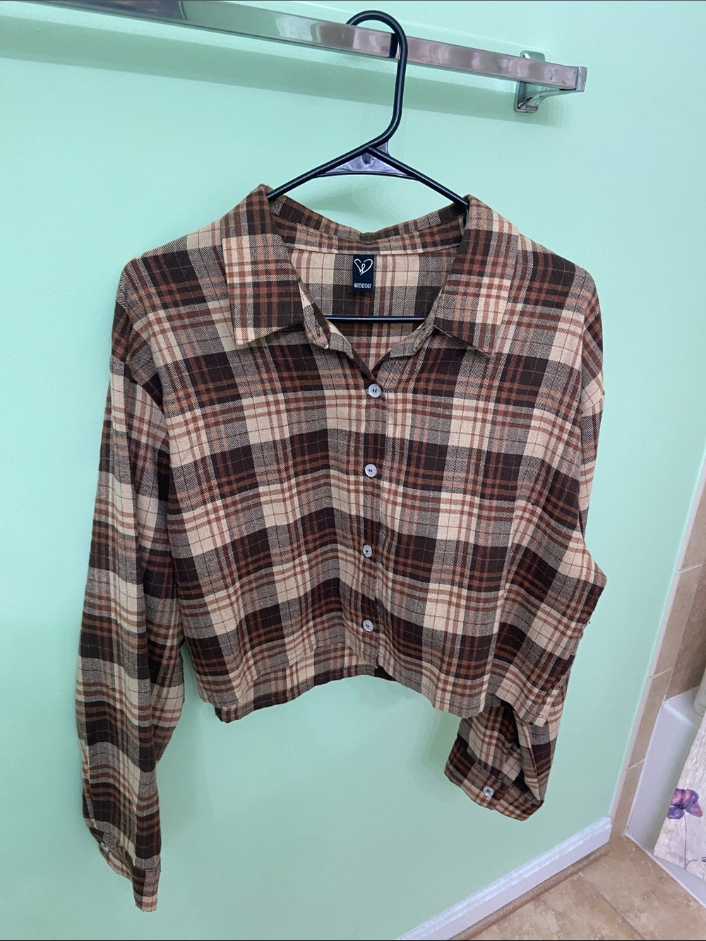 Windsor Brown & Cream Plaid Cropped Button-Down Shirt